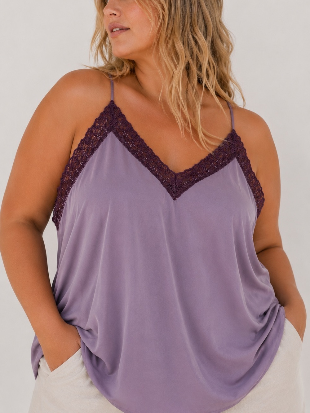 OLD NAVY NWT Lavender Cami Burgundy Plum Lace Trim Satin Balletcore Top Sz XXL